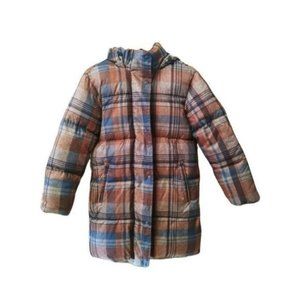 A New Day Women's Lightweight Rain Plaid Long Quilted Puffer Jacket XS